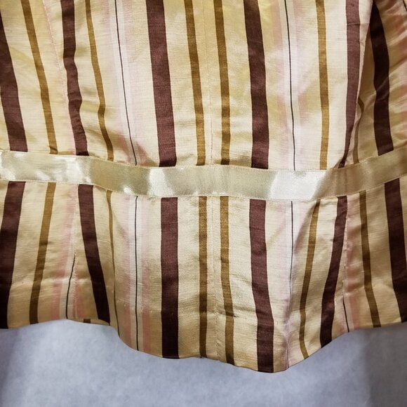 D.E.S. Jacket Women's Sz 6 Silk Linen Snap Wrap Front Striped Classic Blazer Tan - Picture 12 of 16